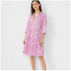Ann Taylor Floral V Neck Shift Midi Dress Sz S Femenine Casual Party Date Night